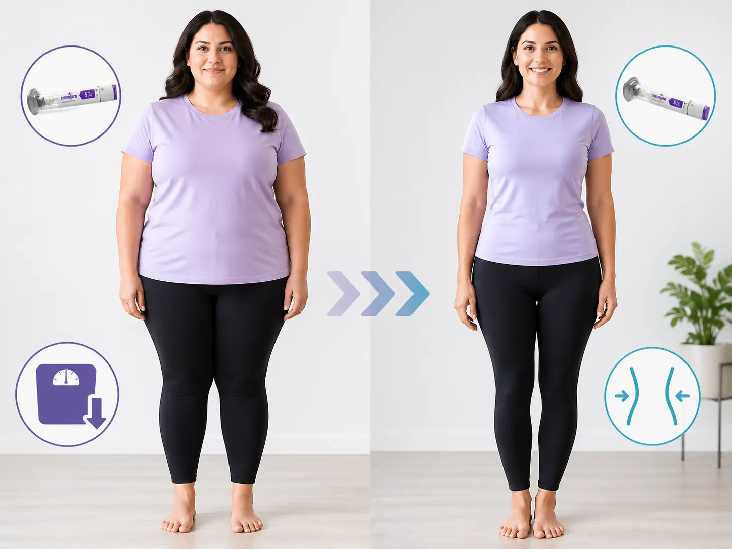 Illustrative before-and-after weight-management comparison